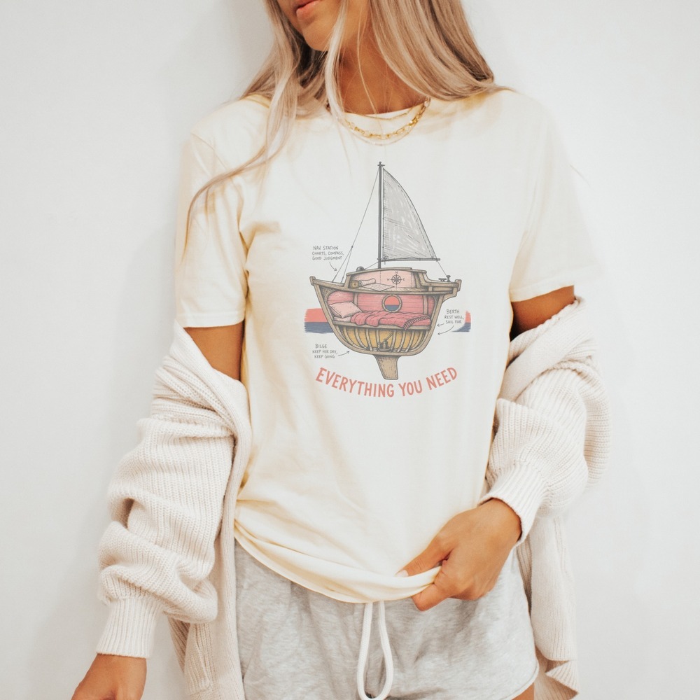 Hand Drawn Sailboat Compass Rose Adventure Shirt